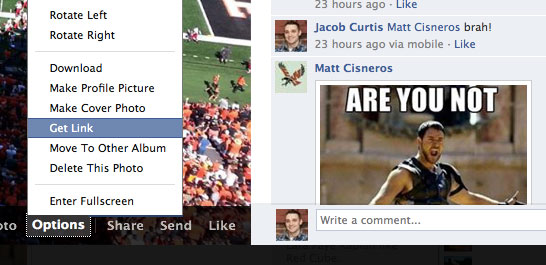 Facebook photo options